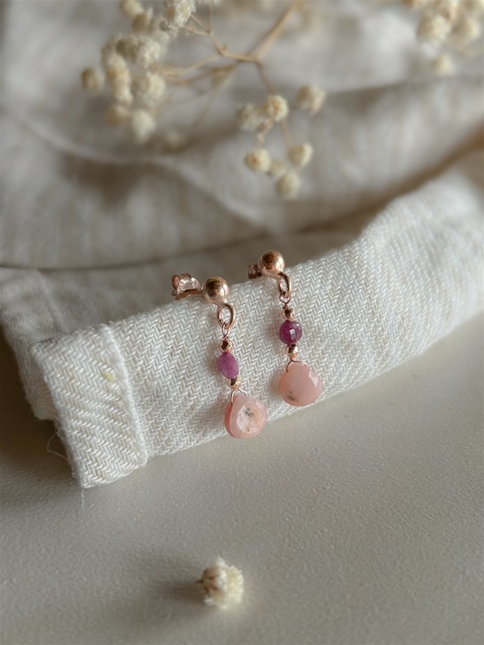 orecchini opale rosa e rubino